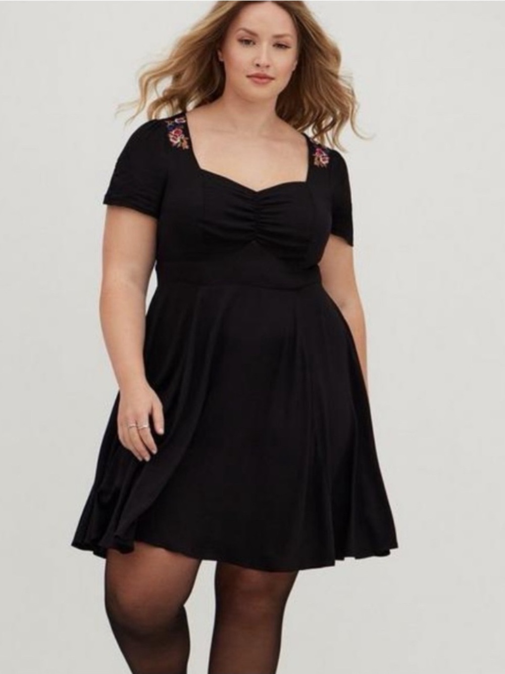 NWT Torrid Black Embroidered Skater Dress Size 0(12)
